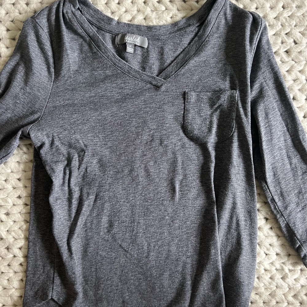 Gray V-Neck Women's Top